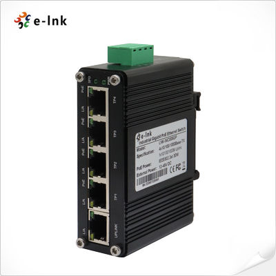 Sakelar Ethernet Industri Mini 4 Port Gigabit 802.3at PoE Dengan 1 Port Uplink RJ45