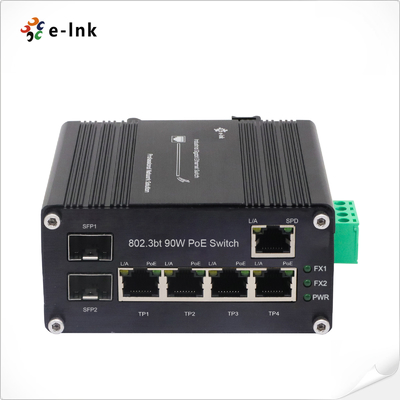 Industrial Unmanaged 4 Port 802.3bt 90W PoE Switch dengan 1-Port RJ45 & 2-Port SFP Fiber