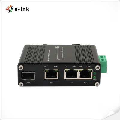 Sakelar Ethernet Mini Industrial 3-Port 802.3at PoE + 1-Port SFP dengan Input DC 12~48V dan Penguat Tegangan