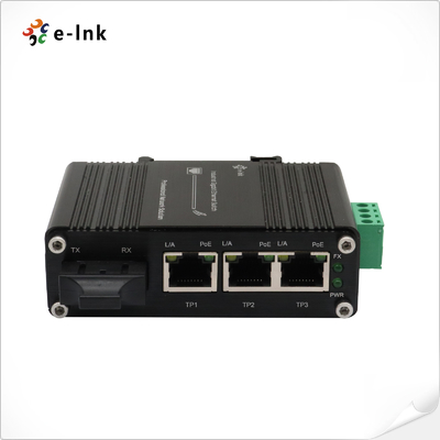 Mini Industrial 3-Port 10/100/1000T 802.3at PoE + 1-Port 1000X SC Ethernet Switch dengan 12 ~ 48VDC Input dan Voltage Booster