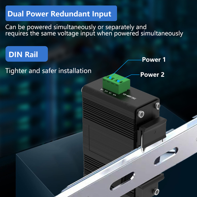 Mini Industrial 10/100Base-T ke 100Base-X SFP Fiber Ethernet Media Converter dengan 1Ch RS232/RS485/RS422