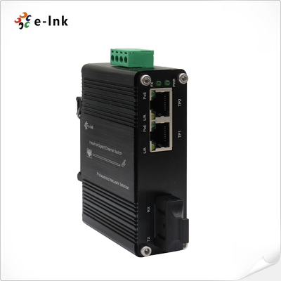 Mini Industrial 1-Port 100Base-FX ke 2-Port 10/100Base-T 30W PoE+ Media Converter
