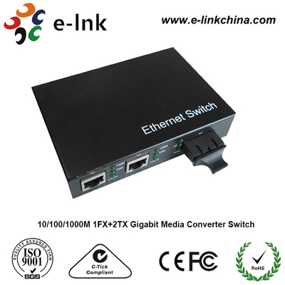 1 port serat optik + 2 port RJ45 Gigabit Ethernet Media Converter