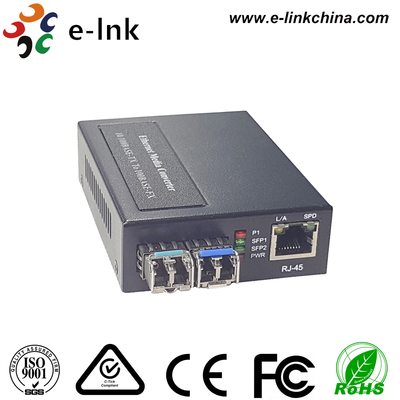 1x10/100BASE-T ke 2x100BASE-X SFP Media Converter dengan power supply built-in