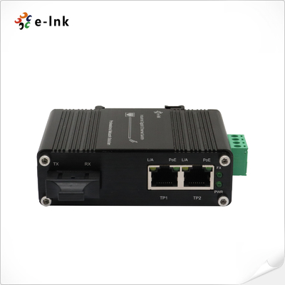 Mini Industrial 1-Port 1000X ke 2-Port 10/100/1000X 30W PoE+ Media Converter
