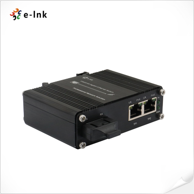 Mini Industrial 1-Port 100Base-FX ke 2-Port 10/100Base-T 90W PoE++ Media Converter