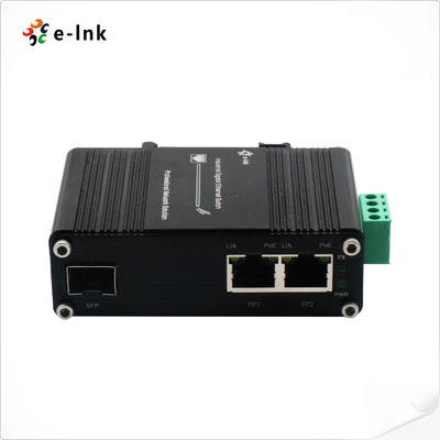 Mini Industrial 1-Port 100/1000X SFP ke 2-Port 10/100/1000T 60W PoE++ Media Converter