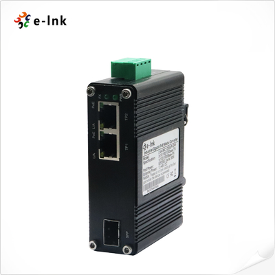 Mini Industrial 1-Port 100/1000X SFP ke 2-Port 10/100/1000T 90W PoE++ Media Converter