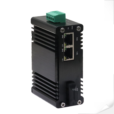 Mini Industrial 1-Port 1000X ke 2-Port 10/100/1000X 30W PoE+ Media Converter
