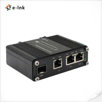 Sakelar Ethernet SFP 1-Port 100/1000X + PoE 802.3at 3-Port 10/100/1000T Mini Industrial dengan Input 12~48VDC dan Penguat Tegangan