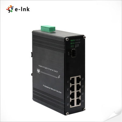 Industrial 8-Port 10/100/1000T 802.3bt PoE + 1-Port 100/1000Base-X Ethernet Switch Mendukung instalasi pemasangan DIN-Rail