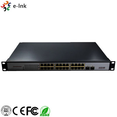 10/100/1000Mbps PoE-PSE Sakelar Ethernet Serat ke Tembaga: 2 SFP + 24 PoE