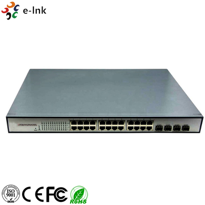 10/100/1000Mbps PoE-PSE Sakelar Ethernet Serat ke Tembaga: 4 SFP + 24 PoE