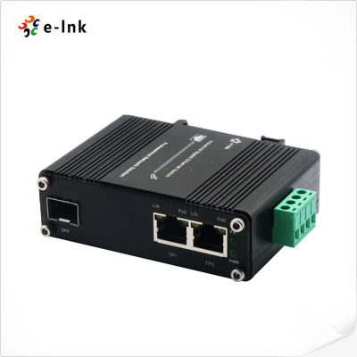 Konverter Media Mini Industrial 1-Port 100/1000X SFP ke 2-Port 10/100/1000T 90W PoE++ Mendukung IEEE802.3af/at PoE+(30W) atau IEEE802.3bt PoE++ (90W)