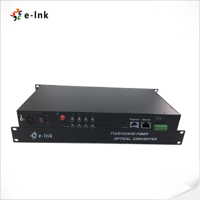 Video 8-Ch 1080p HD + 1-ch 10/100m Ethernet + 1-Ch FXO/FXS Telepon + 1-Ch Backward Data RS485 Over Fiber Converter
