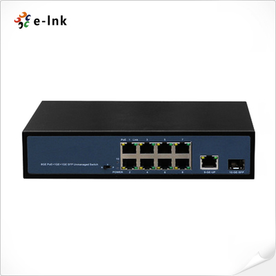 Sakelar Ethernet 8-Port 10/100/1000T 802.3at PoE + 1-Port Uplink + 1-Port Gigabit SFP