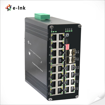 Industri L2 + Sakelar Ethernet yang dikelola 1000m 24-port 802.3at PoE + 4-SFP DIN Rail