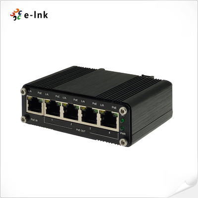 Industrial 1-Port 802.3at PoE+ ke 4-Port 802.3af/at Gigabit PoE Extender Mendukung instalasi DIN-Rail & Wall-mount