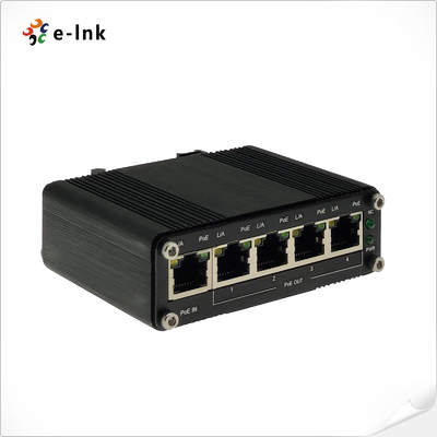 Ekstender PoE++ 802.3bt 1-Port Industrial ke PoE Gigabit 802.3af/at 4-Port Mendukung Pemasangan DIN-Rail & Dinding